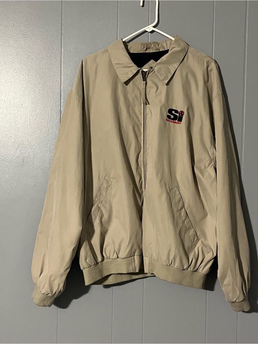 Beige Zip-Front Men's Jacket w/2 pockets